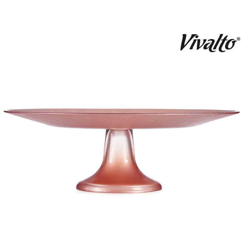 TARTERA VIDRIO 33CM CON PIE ROSA PASTEL