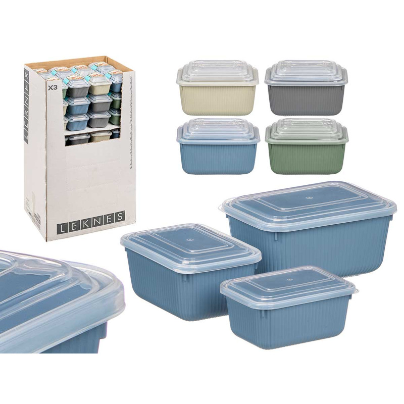 SET 3 STRIPED LUNCH BOX 600ML 1,1L 1,8L ASRT 4 COL