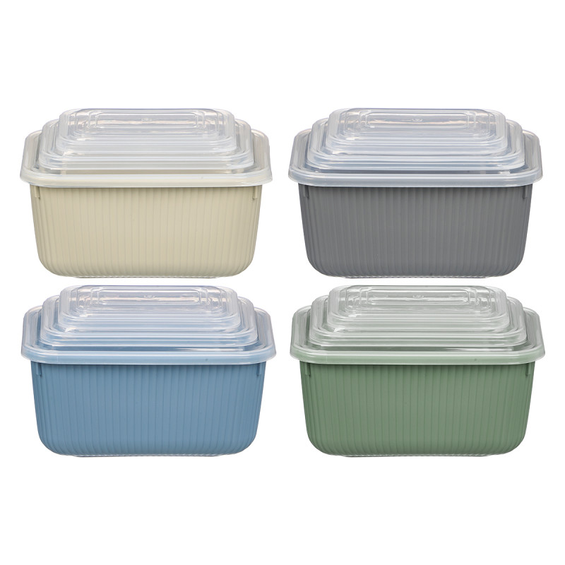SET 3 BOÎTE À LUNCH RAYURES 600ML 1,1L 1,8L ASSORT