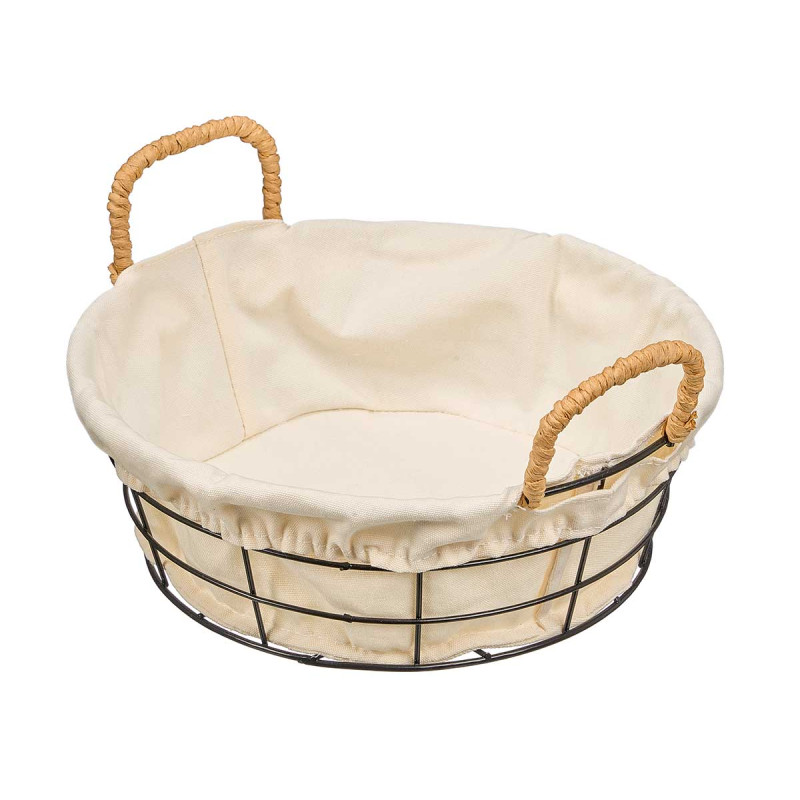 ROUND METAL BASKET FABRIC 23X23X8CM