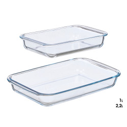 ENSEMBLE 2 PLATEAUX BOROSILICATE RECTANGULAIRES 1L