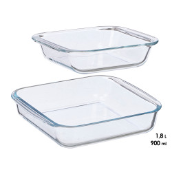 CONJUNTO 2 TABULEIROS QUADRADOS BOROSILICATO 900ML