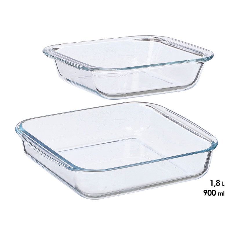 CONJUNTO 2 TABULEIROS QUADRADOS BOROSILICATO 900ML