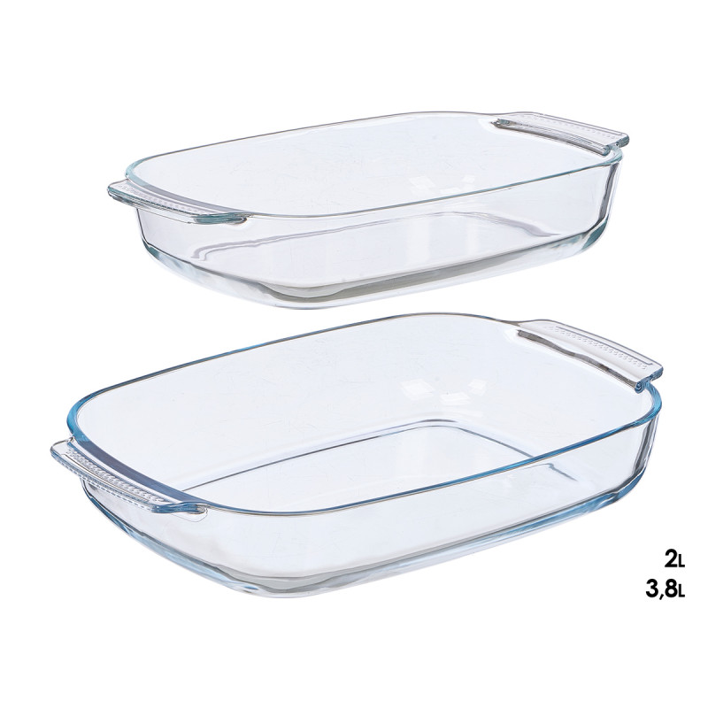 ENSEMBLE 2 PLATEAUX BOROSILICATE RECTANGULAIRES 2L