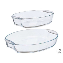 CONJUNTO 2 TABULEIROS OVAL BOROSILICATO 2,1L 4L