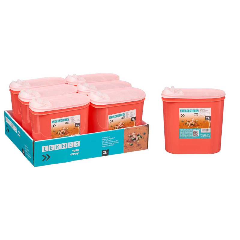 PORTA GAZPACHO PLASTICO ROJO TAPA TRANSPARENTE 2L