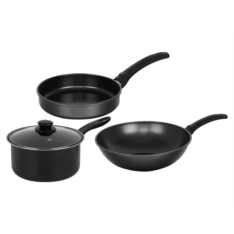 SET 4PZS WOK SARTEN CAZO TAPA NEGRO