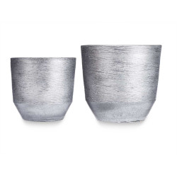 CONJ 2 VASOS CERÂMICA RISCAS 20 25CM PRATEADO