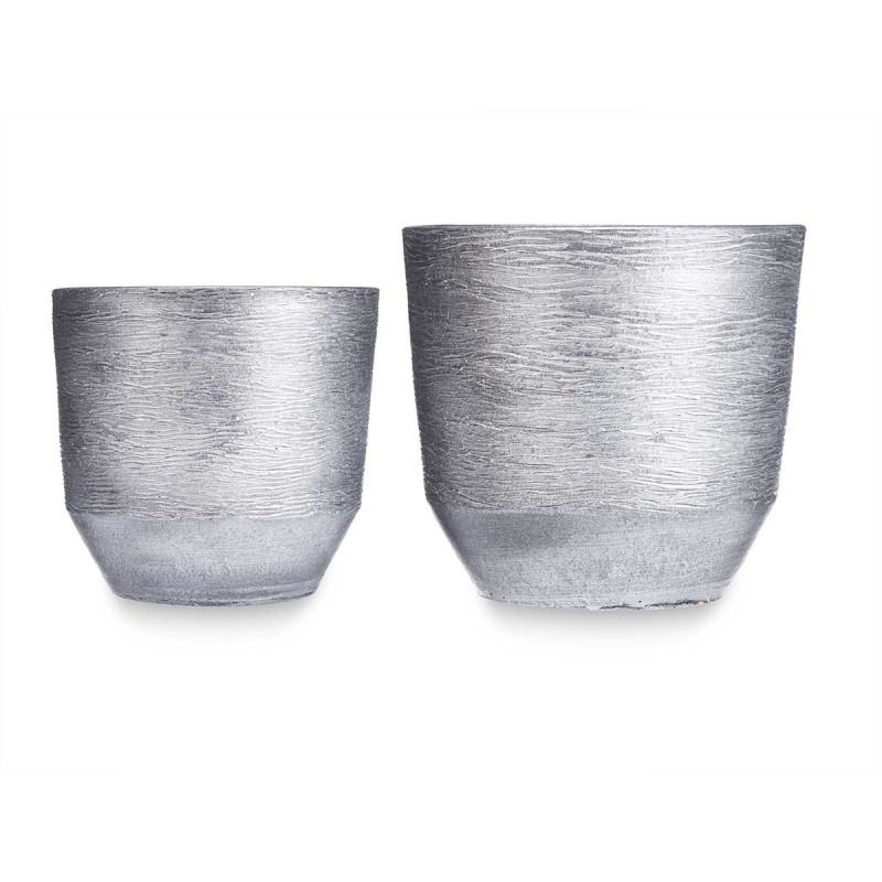 CONJ 2 VASOS CERÂMICA RISCAS 20 25CM PRATEADO