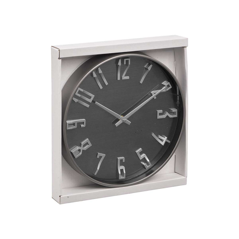 RELOJ PARED PLATA ALUMINIO 30CM