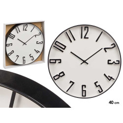 RELÓGIO PAREDE NÚMEROS RELEVO PRETO BRANCO 40CM