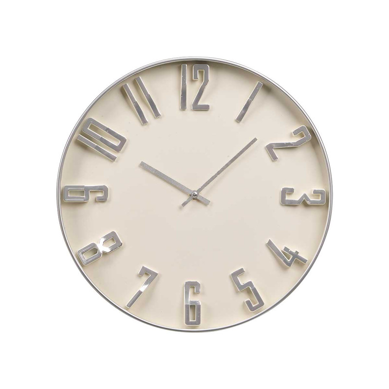 RELOJ PARED NUMEROS RELIEVE PLATA BLANCO 40CM