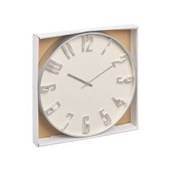 RELOJ PARED NUMEROS RELIEVE PLATA BLANCO 40CM
