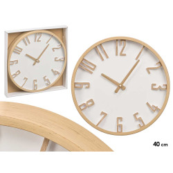 RELOJ PARED NUMEROS RELIEVE EFECTO MADERA 40CM