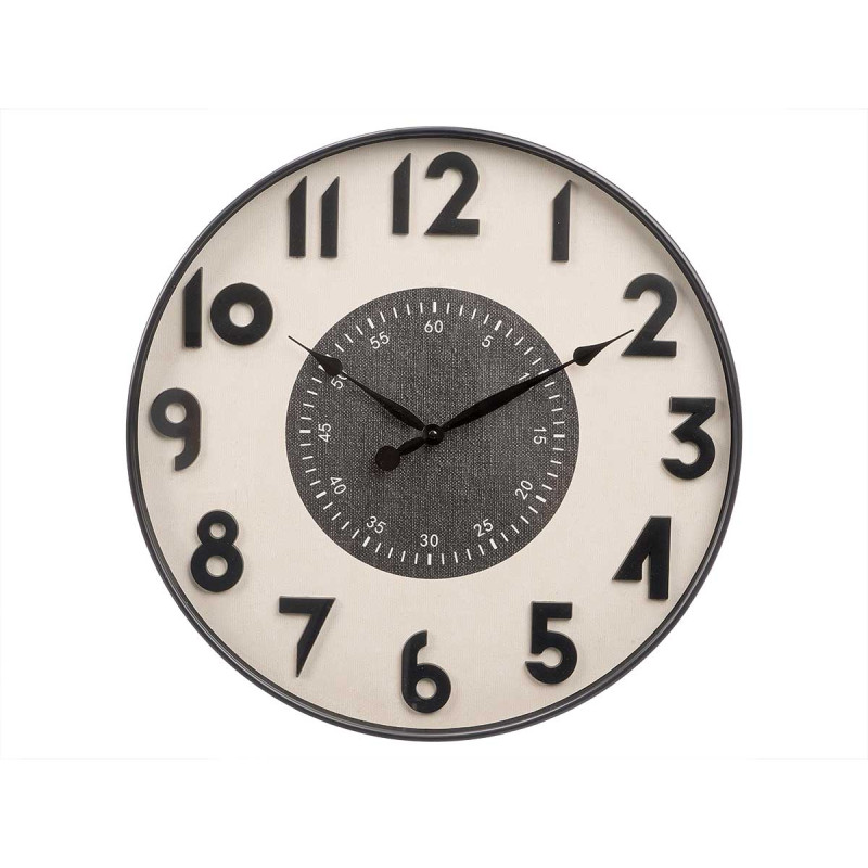 RELOJ PARED NUMEROS RELIEVE NEGRO BLANCO 50CM
