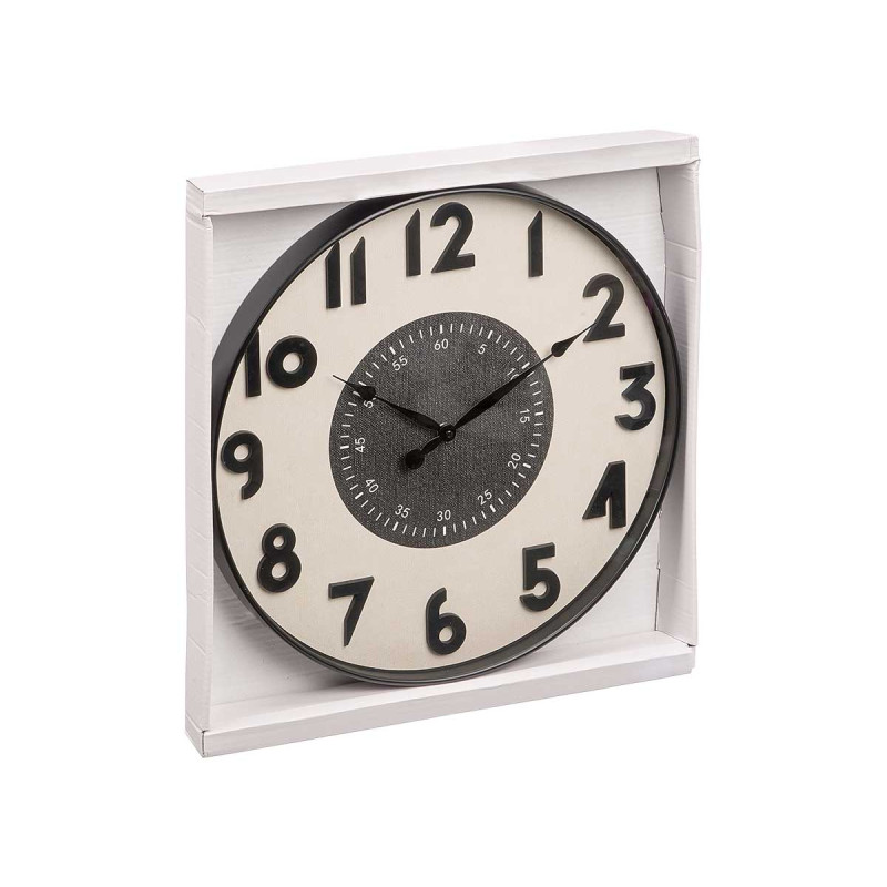 RELOJ PARED NUMEROS RELIEVE NEGRO BLANCO 50CM
