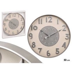 HORLOGE MURALE CHIFFRES RELIEF ARGENT BLANC 50CM