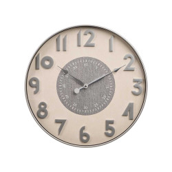 EMBOSSED NUMBERS WALL CLOCK SILVER WHITE 50CM
