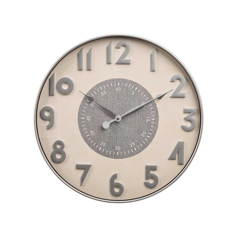 RELOJ PARED NUMEROS RELIEVE PLATA BLANCO 50CM