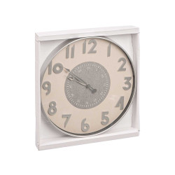RELOJ PARED NUMEROS RELIEVE PLATA BLANCO 50CM