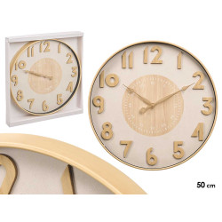 RELOJ PARED NUMEROS RELIEVE EFECTO MADERA 50CM