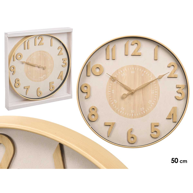 EMBOSSED NUMBERS WALL CLOCK WOOD EFFECT 50CM