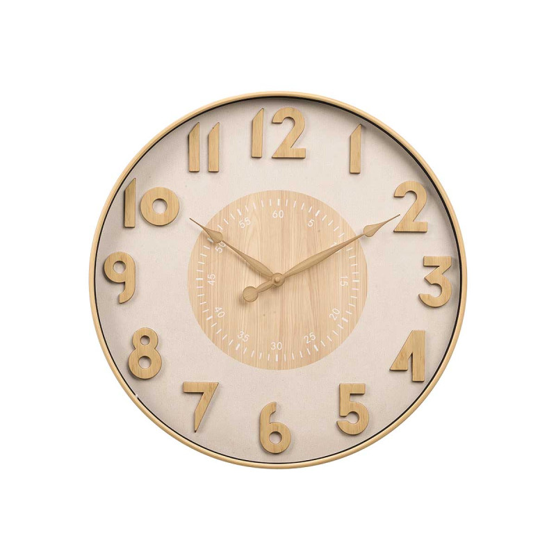 RELOJ PARED NUMEROS RELIEVE EFECTO MADERA 50CM