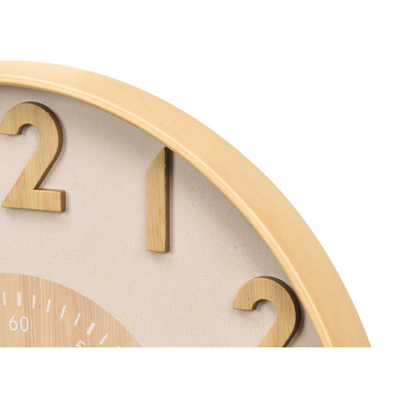 HORLOGE MURALE CHIFFRES EN RELIEF EFFET BOIS 50CM
