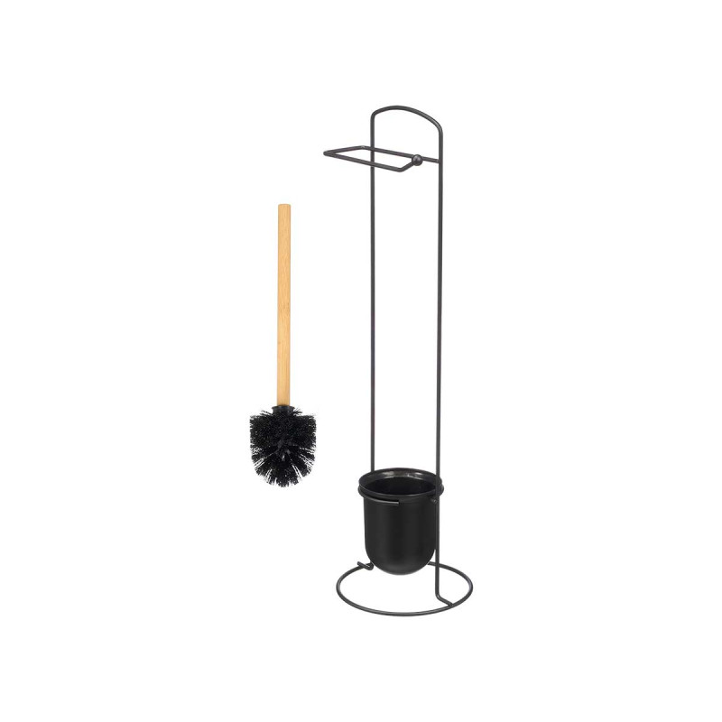 ESCOBILLERO PORTARROLLO METAL NEGRO BAMBU 