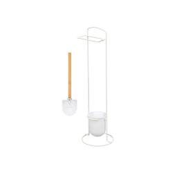 WHITE METAL WC BRUSH ROLL HOLDER BAMBOO HANDLE