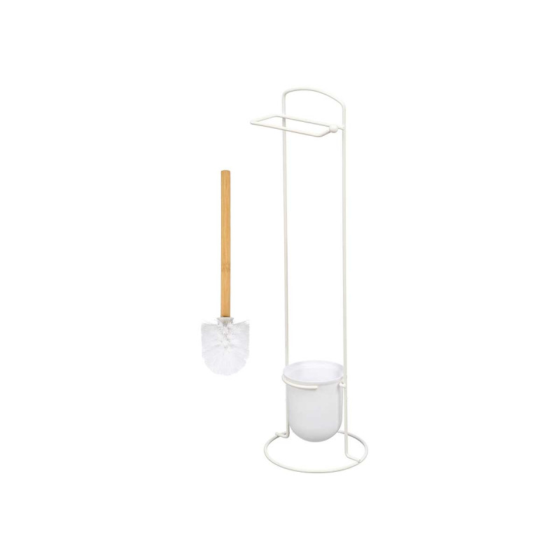 WHITE METAL WC BRUSH ROLL HOLDER BAMBOO HANDLE