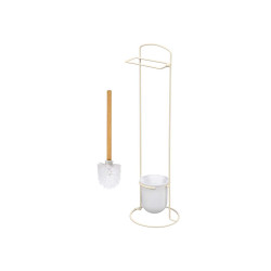 CREAM METAL WC BRUSH ROLL HOLDER BAMBOO HANDLE