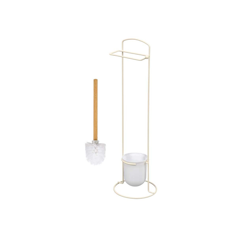 CREAM METAL WC BRUSH ROLL HOLDER BAMBOO HANDLE