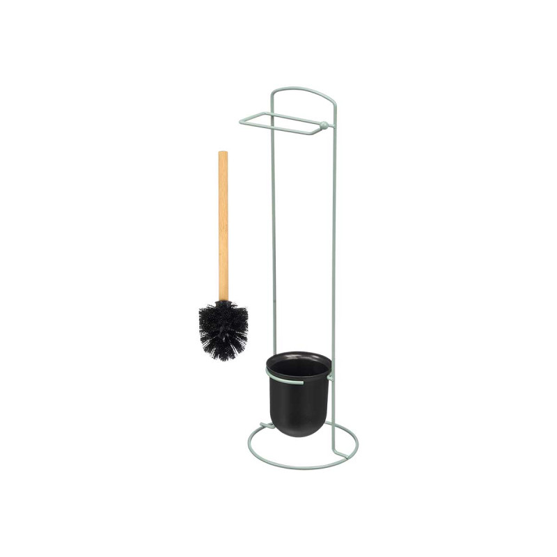 GREEN METAL WC BRUSH ROLL HOLDER BAMBOO HANDLE
