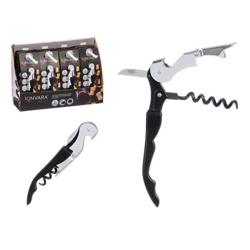 BLACK METAL KNIFE CORKSCREW BOTTLE OPENER