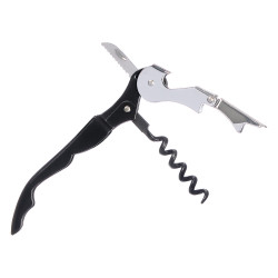 BLACK METAL KNIFE CORKSCREW BOTTLE OPENER