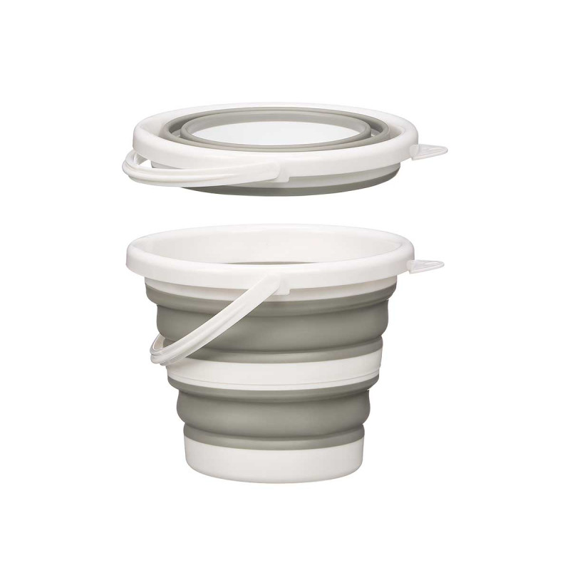 GREY WHITE ROUND PLASTIC FOLDABLE BUCKET 5L