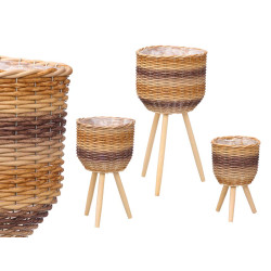 SET 3 CESTE PLASTICA GAMBE LEGNO MULTICOLORE