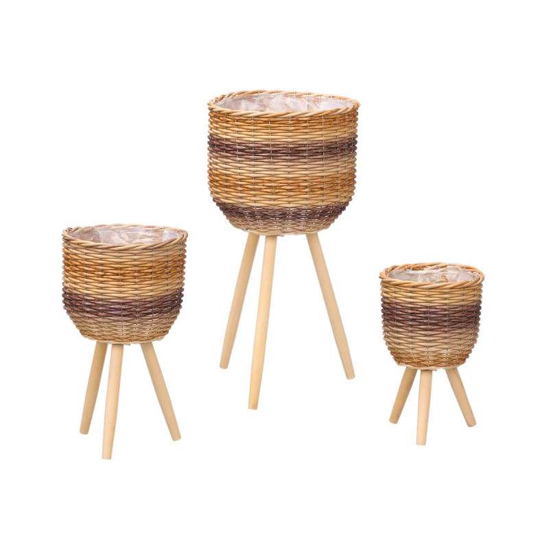 SET 3 CESTE PLASTICA GAMBE LEGNO MULTICOLORE