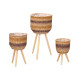 CONJUNTO 3 CESTOS PLÁSTICO PÉS MADEIRA MULTICOLOR
