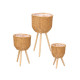 SET 3 PLASTIC BASKET WOODEN LEGS NATURAL