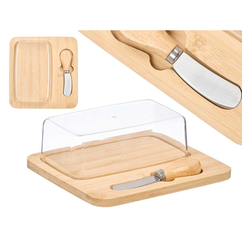 BAMBOO CHEESE BOARD PLASTIC LID KNIFE