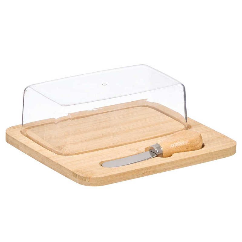 BAMBOO CHEESE BOARD PLASTIC LID KNIFE