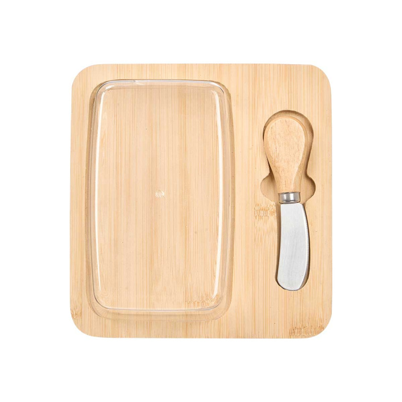 BAMBOO CHEESE BOARD PLASTIC LID KNIFE