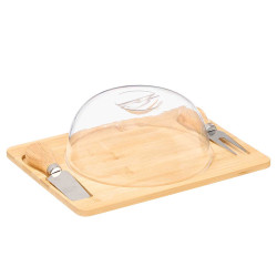 TAGLIERE FORMAGGIO BAMBU COPERCHIO ROTONDO 2 UTENS