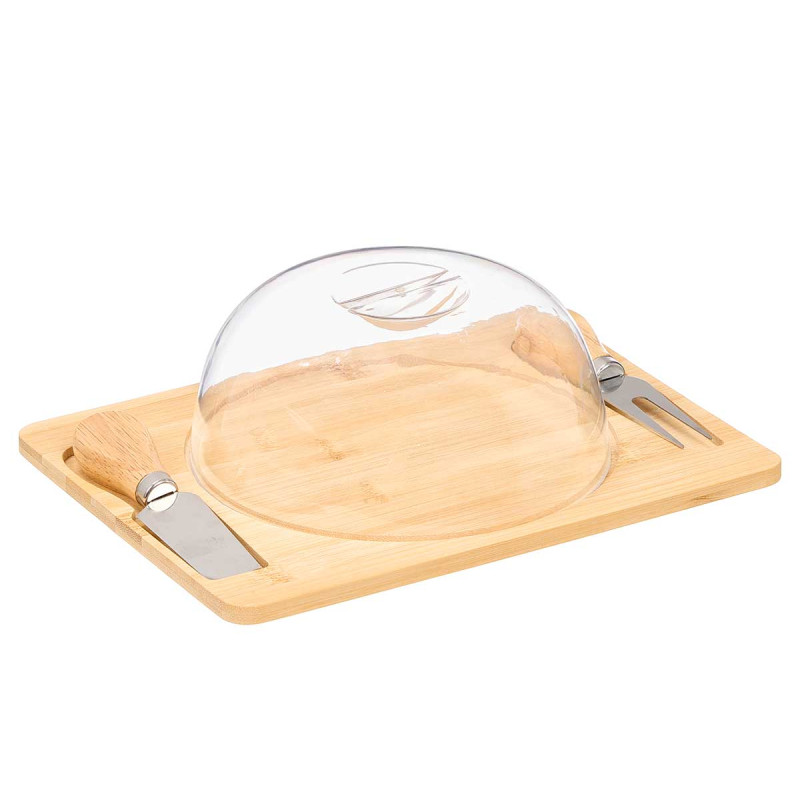 BAMBOO CHEESE BOARD ROUND LID 2 UTENSILS