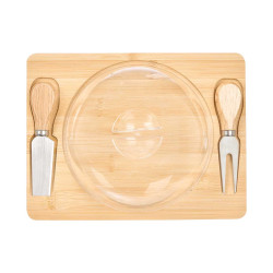 BAMBOO CHEESE BOARD ROUND LID 2 UTENSILS