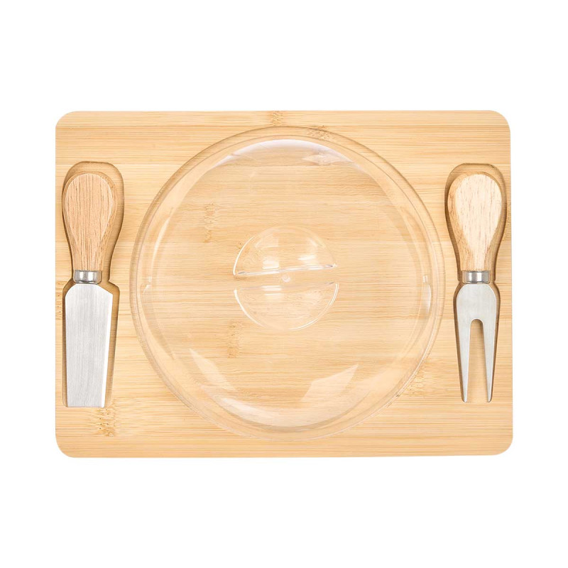 TABLA QUESO BAMBU TAPA REDONDA 2 UTENSILIOS
