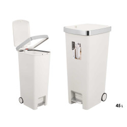 PEDAL TRASH BIN WHEELS WHITE 45L
