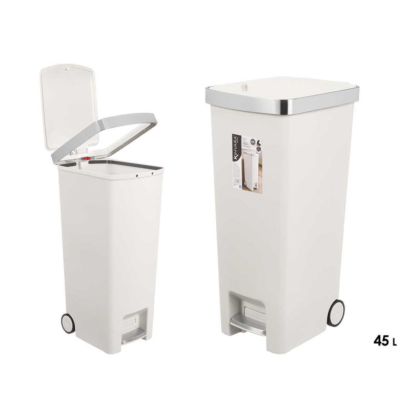 PAPELERA PEDAL RUEDAS BLANCA 45L